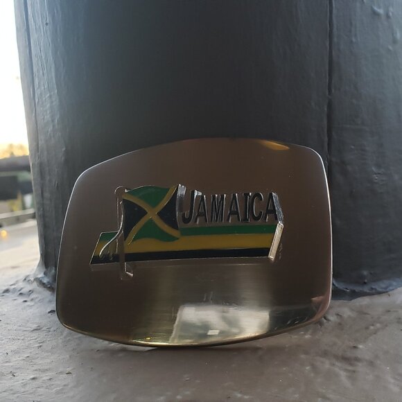 Jamaica Flag  Belt Buckle - Silver Metal- Vintage - Picture 5 of 5